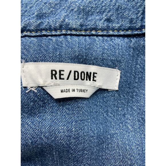 Re/Done 'Oversized' Blue Denim Crop Shirt Size XS - Picture 4 of 5